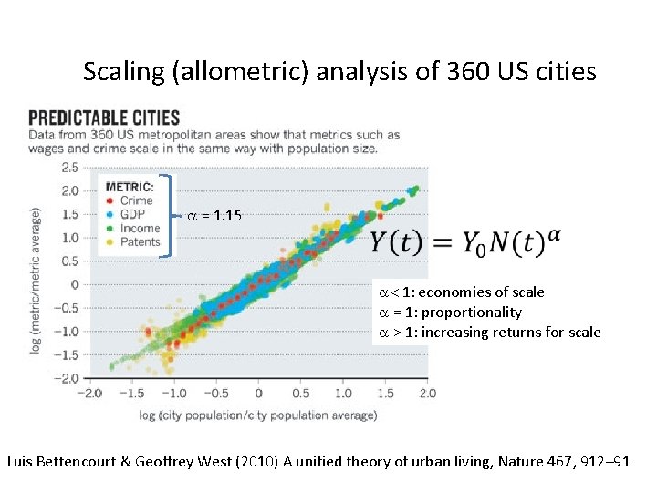 Scaling (allometric) analysis of 360 US cities = 1. 15 1: economies of scale