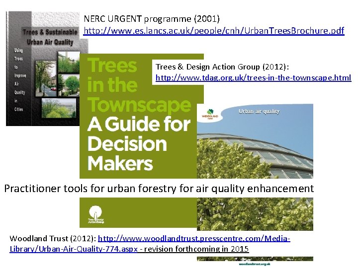 NERC URGENT programme (2001) http: //www. es. lancs. ac. uk/people/cnh/Urban. Trees. Brochure. pdf Trees