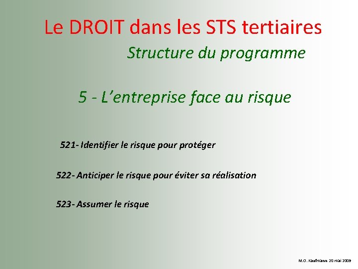  Le DROIT dans les STS tertiaires Structure du programme 5 - L’entreprise face