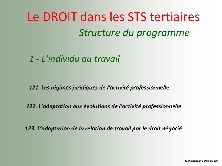  Le DROIT dans les STS tertiaires Structure du programme 1 - L’individu au