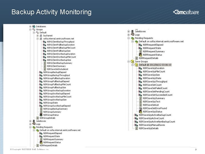 Backup Activity Monitoring © Copyright 10/27/2020 BMC Software, Inc 9 