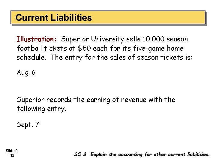 Current Liabilities Illustration: Superior University sells 10, 000 season football tickets at $50 each