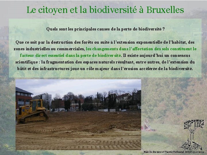 Le citoyen et la biodiversité à Bruxelles Quels sont les principales causes de la