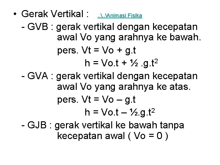  • Gerak Vertikal : . . Animasi Fisika - GVB : gerak vertikal