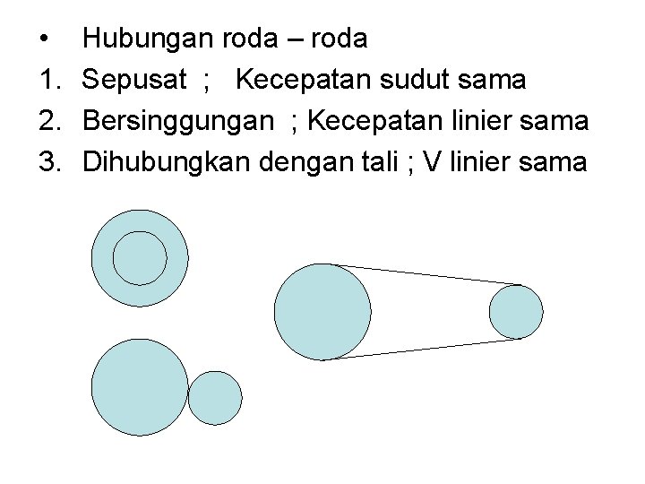  • 1. 2. 3. Hubungan roda – roda Sepusat ; Kecepatan sudut sama