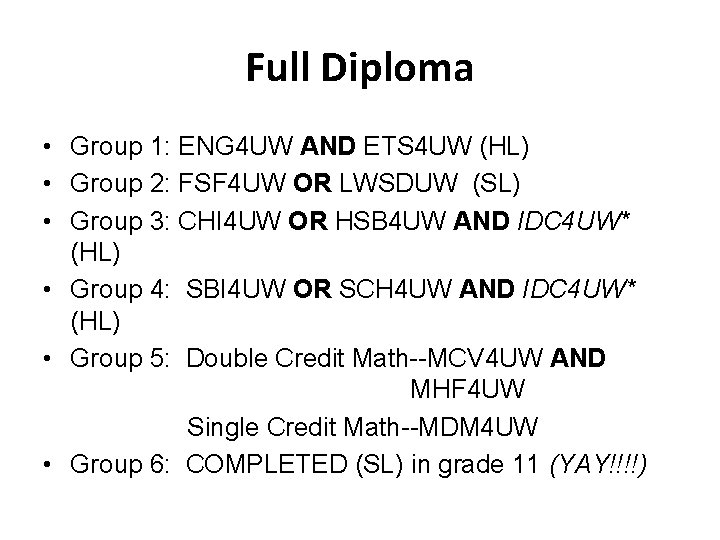 Full Diploma • Group 1: ENG 4 UW AND ETS 4 UW (HL) •