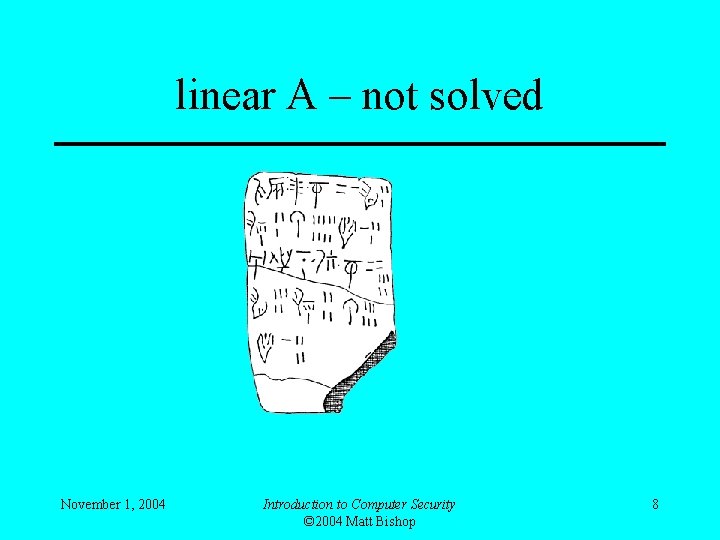 linear A – not solved November 1, 2004 Introduction to Computer Security © 2004