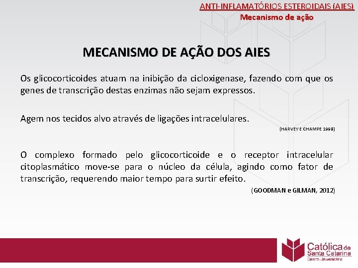 ANTI-INFLAMATÓRIOS ESTEROIDAIS (AIES) Mecanismo de ação MECANISMO DE AÇÃO DOS AIES Os glicocorticoides atuam