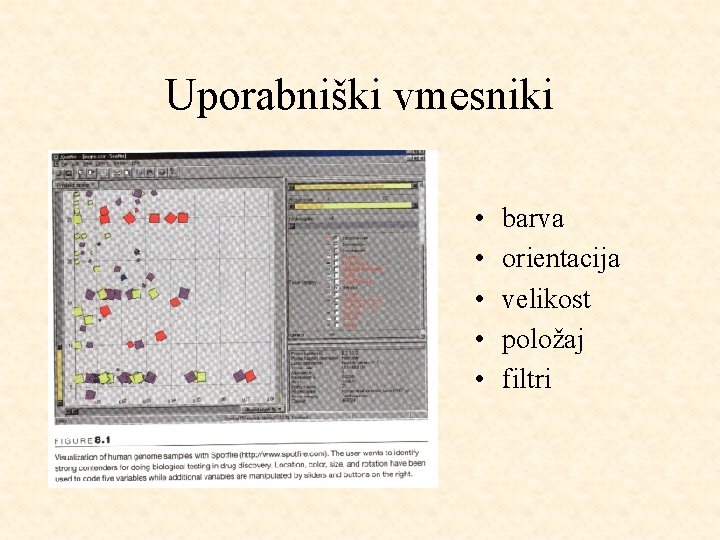 Uporabniški vmesniki • • • barva orientacija velikost položaj filtri 