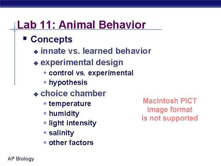 Lab 11: Animal Behavior § Concepts innate vs. learned behavior u experimental design u