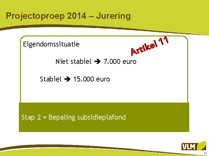 Projectoproep 2014 – Jurering Eigendomssituatie 1 1 l ike Art Niet stabiel 7. 000