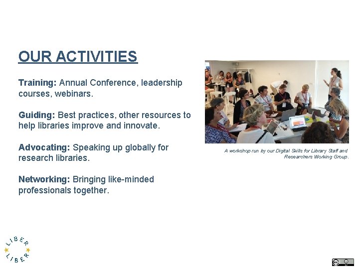 OUR ACTIVITIES Training: Annual Conference, leadership courses, webinars. Guiding: Best practices, other resources to