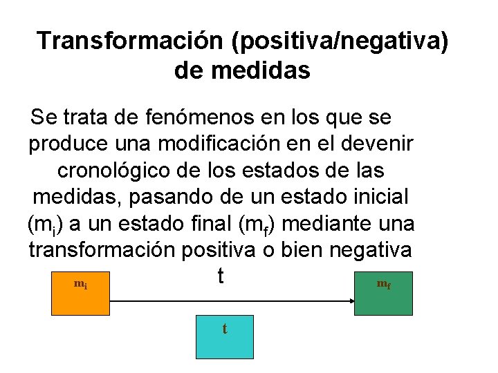 Transformación (positiva/negativa) de medidas Se trata de fenómenos en los que se produce una