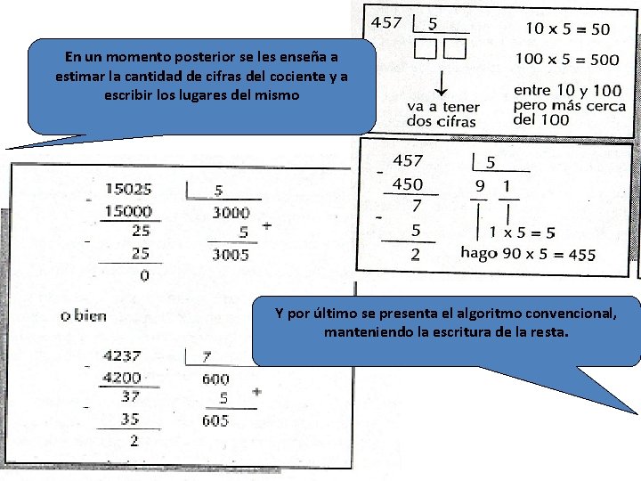 En un momento posterior se les enseña a estimar la cantidad de cifras del