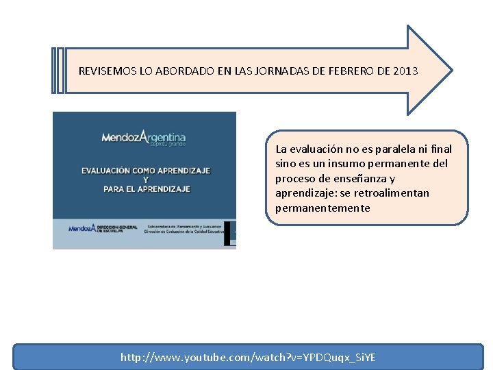 REVISEMOS LO ABORDADO EN LAS JORNADAS DE FEBRERO DE 2013 La evaluación no es