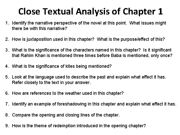 Close Textual Analysis of Chapter 1 1. Identify the narrative perspective of the novel