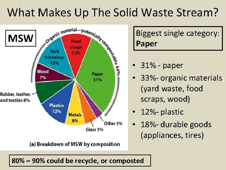 What Makes Up The Solid Waste Stream? MSW Biggest single category: Paper • 31%