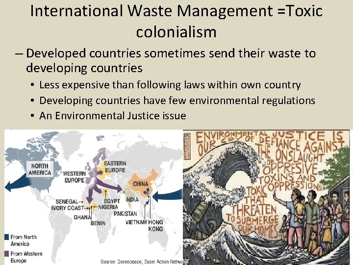 International Waste Management =Toxic colonialism – Developed countries sometimes send their waste to developing