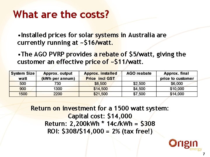 What are the costs? • Installed prices for solar systems in Australia are currently