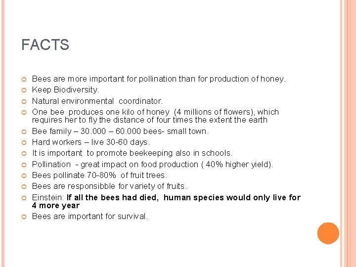 FACTS Bees are more important for pollination than for production of honey. Keep Biodiversity.