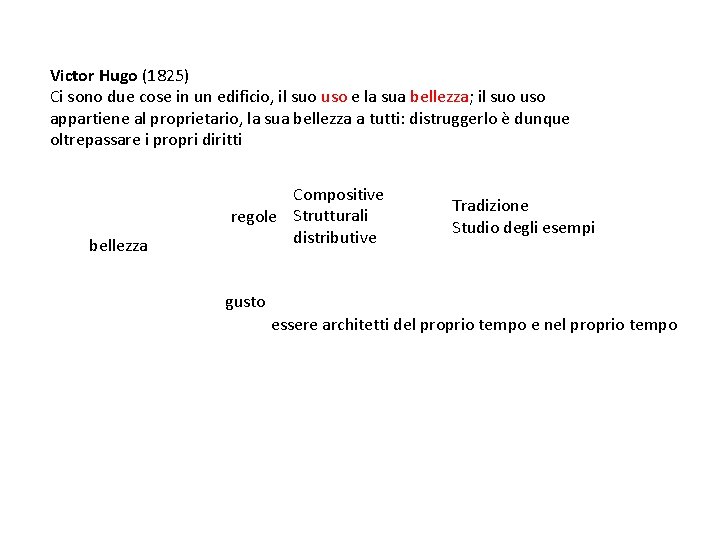 Victor Hugo (1825) Ci sono due cose in un edificio, il suo uso e