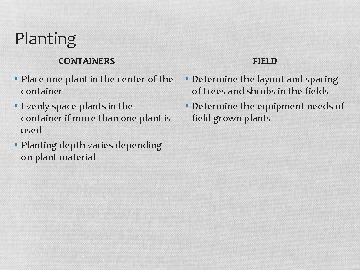 Planting CONTAINERS • Place one plant in the center of the container • Evenly