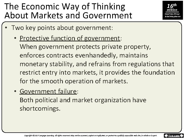 The Economic Way of Thinking About Markets and Government 16 th edition Gwartney-Stroup Sobel-Macpherson