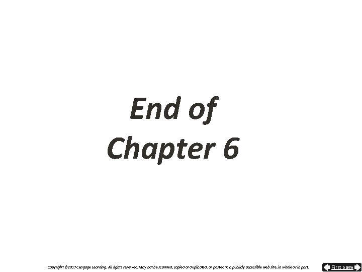 End of Chapter 6 Copyright © 2017 Cengage Learning. All rights reserved. May not