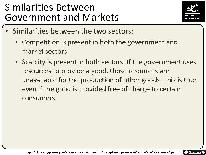 Similarities Between Government and Markets 16 th edition Gwartney-Stroup Sobel-Macpherson • Similarities between the