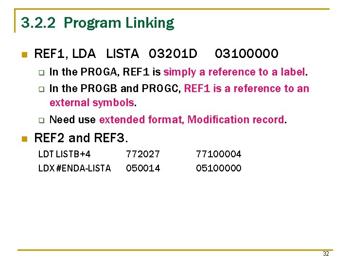 3. 2. 2 Program Linking n REF 1, LDA LISTA 03201 D q q