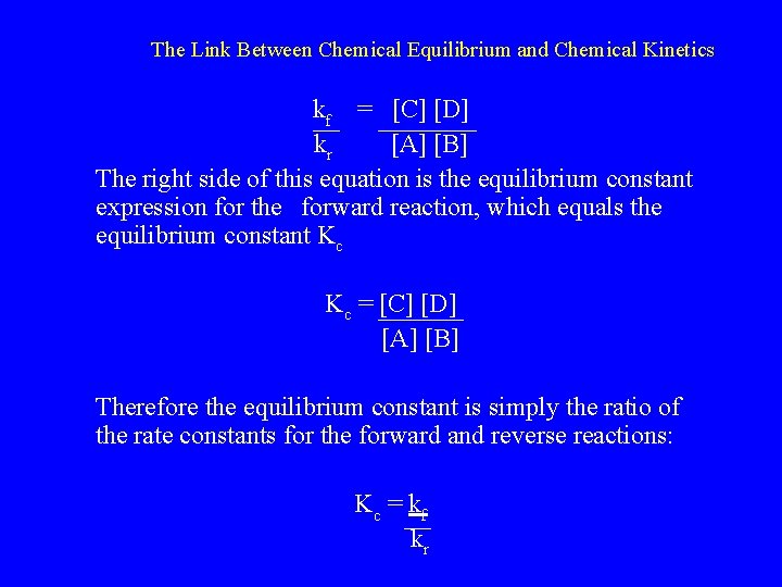 The Link Between Chemical Equilibrium and Chemical Kinetics kf = [C] [D] kr [A]