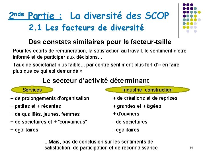 2 nde Partie : La diversité des SCOP 2. 1 Les facteurs de diversité