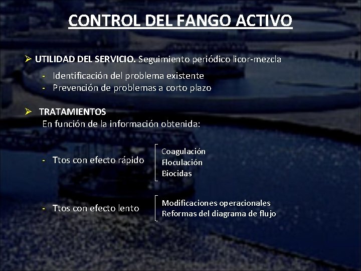 CONTROL DEL FANGO ACTIVO Ø UTILIDAD DEL SERVICIO. Seguimiento periódico licor-mezcla - Identificación del