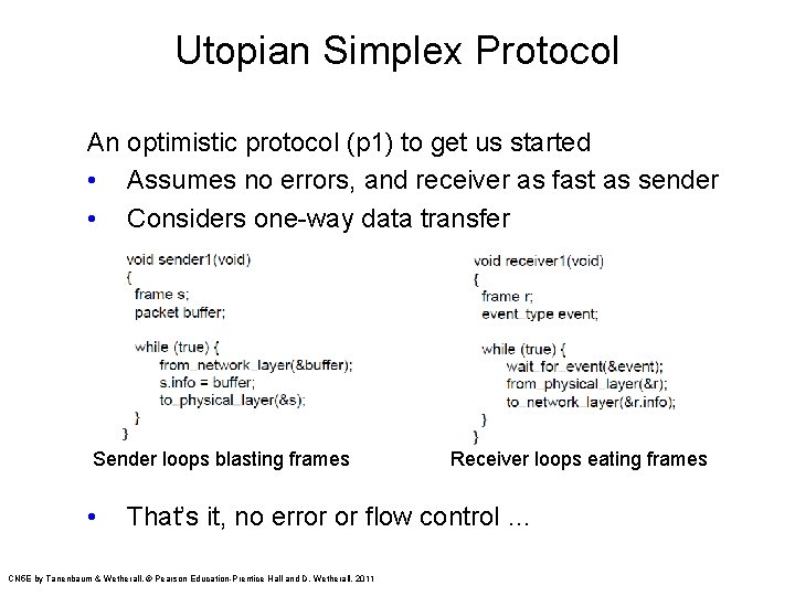 Utopian Simplex Protocol An optimistic protocol (p 1) to get us started • Assumes