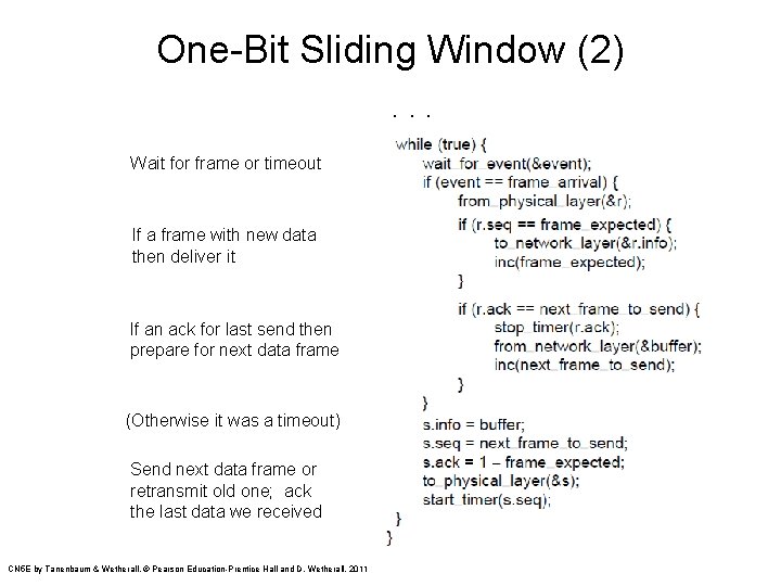 One-Bit Sliding Window (2). . . Wait for frame or timeout If a frame