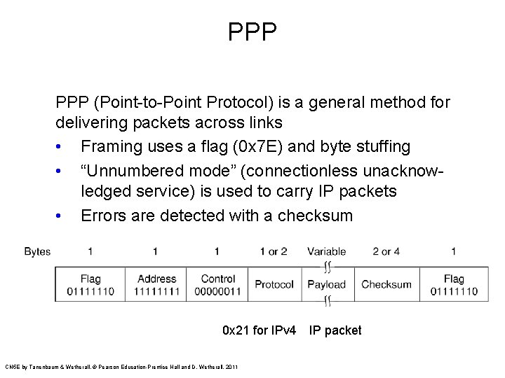 PPP (Point-to-Point Protocol) is a general method for delivering packets across links • Framing