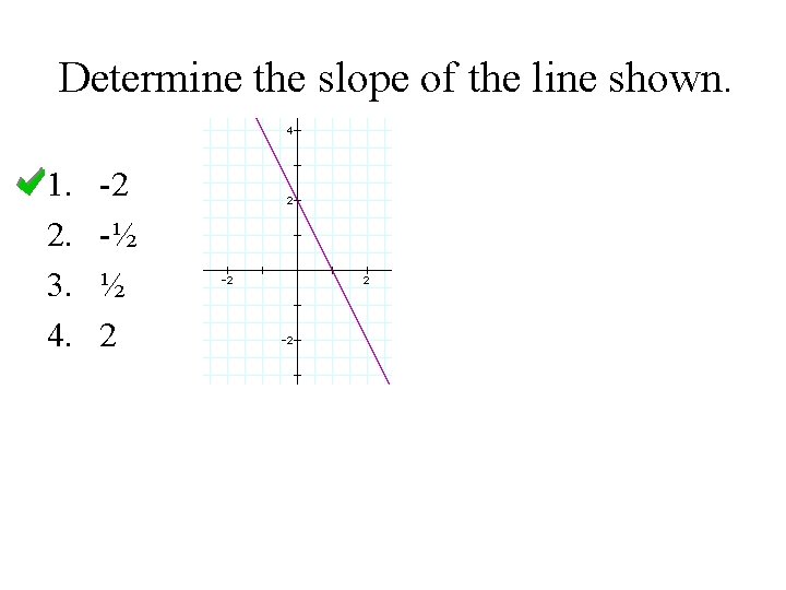 Determine the slope of the line shown. 1. 2. 3. 4. -2 -½ ½