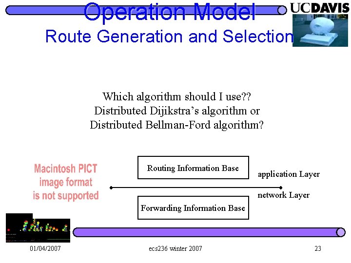 Operation Model Route Generation and Selection Which algorithm should I use? ? Distributed Dijikstra’s