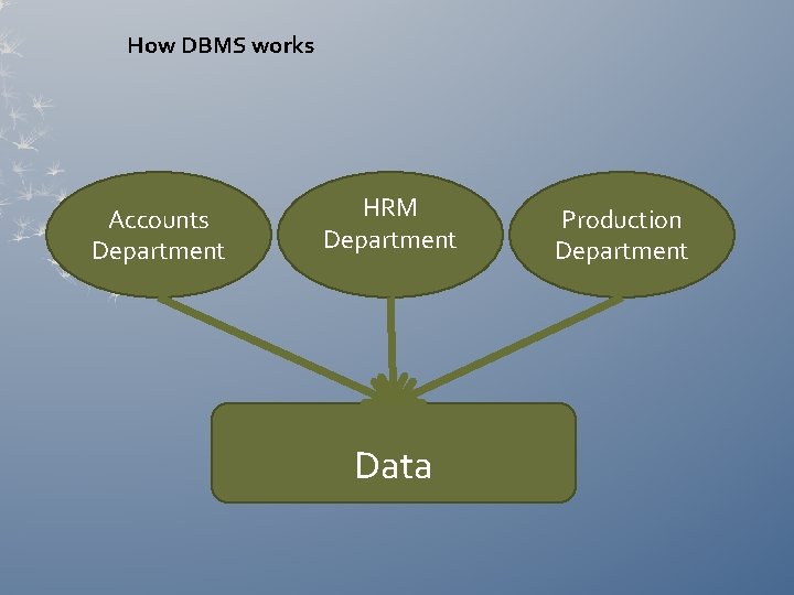 How DBMS works Accounts Department HRM Department Data Production Department How DBMS works Accounts Department HRM Department Data Production Department