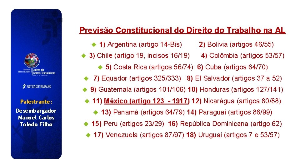 Previsão Constitucional do Direito do Trabalho na AL 1) Argentina (artigo 14 -Bis) 3)