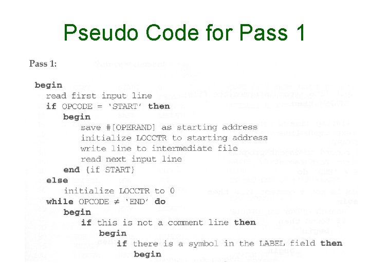 Pseudo Code for Pass 1 