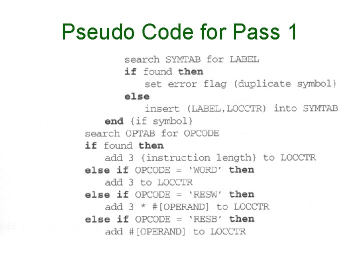Pseudo Code for Pass 1 