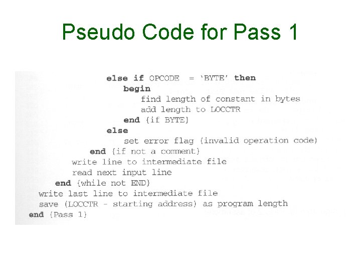 Pseudo Code for Pass 1 