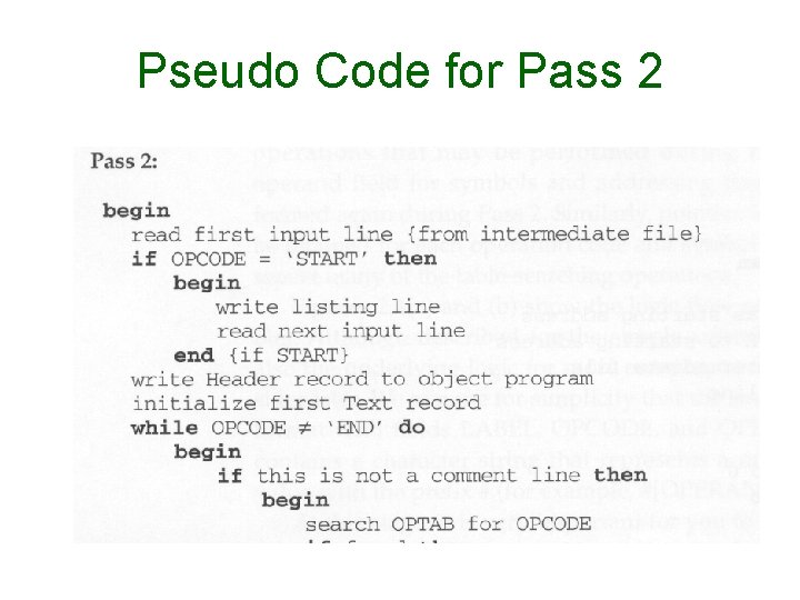 Pseudo Code for Pass 2 