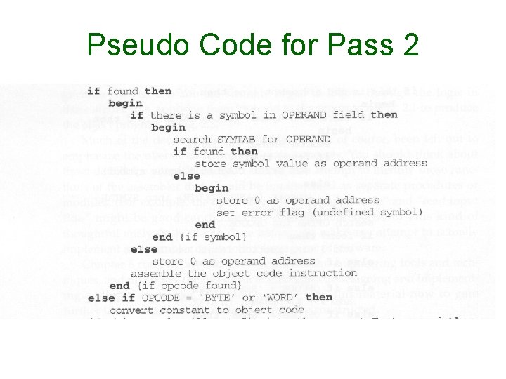 Pseudo Code for Pass 2 