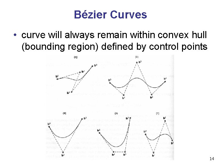 Bézier Curves • curve will always remain within convex hull (bounding region) defined by Bézier Curves • curve will always remain within convex hull (bounding region) defined by