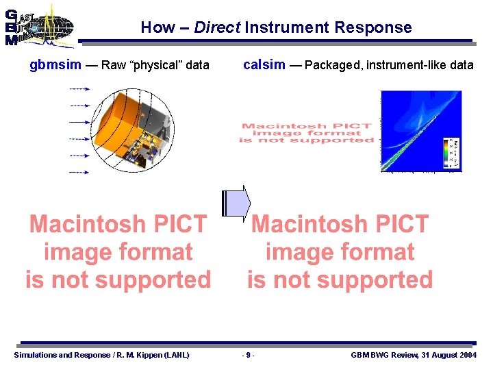 How – Direct Instrument Response gbmsim — Raw “physical” data Simulations and Response /