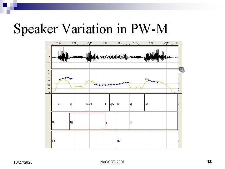 Speaker Variation in PW-M 10/27/2020 Ne. GSST 2007 18 