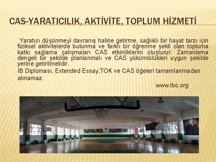 CAS-YARATICILIK, AKTİVİTE, TOPLUM HİZMETİ Yaratıcı düşünmeyi davranış haline getirme, sağlıklı bir hayat tarzı için