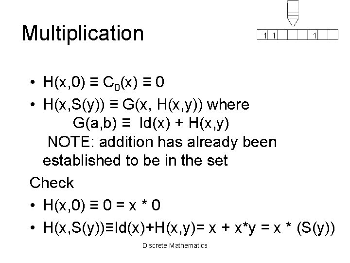 Multiplication 1 1 1 • H(x, 0) ≡ C 0(x) ≡ 0 • H(x,